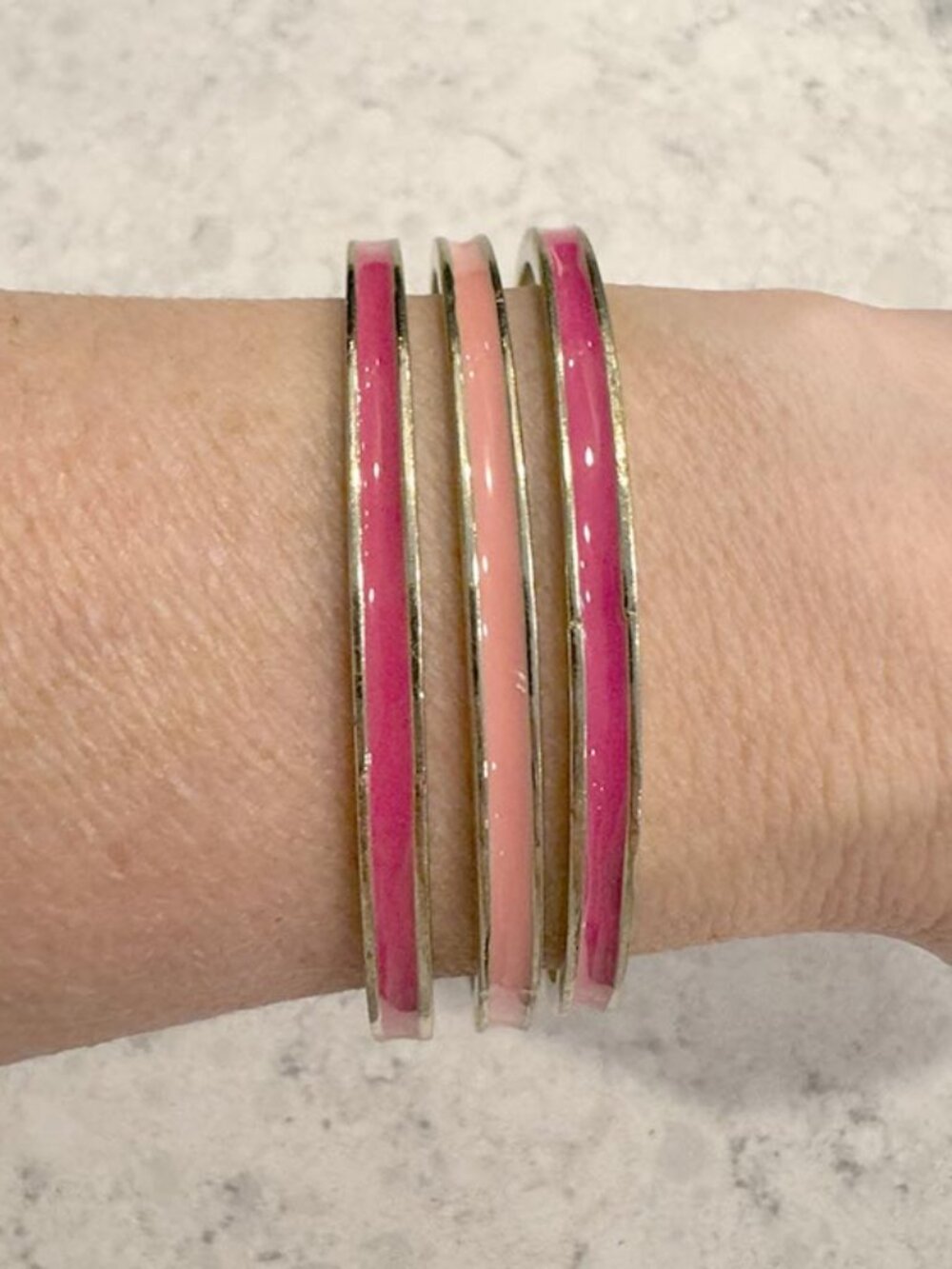 Pink and Gold Set of 3 Enamel Bangle Bracelets